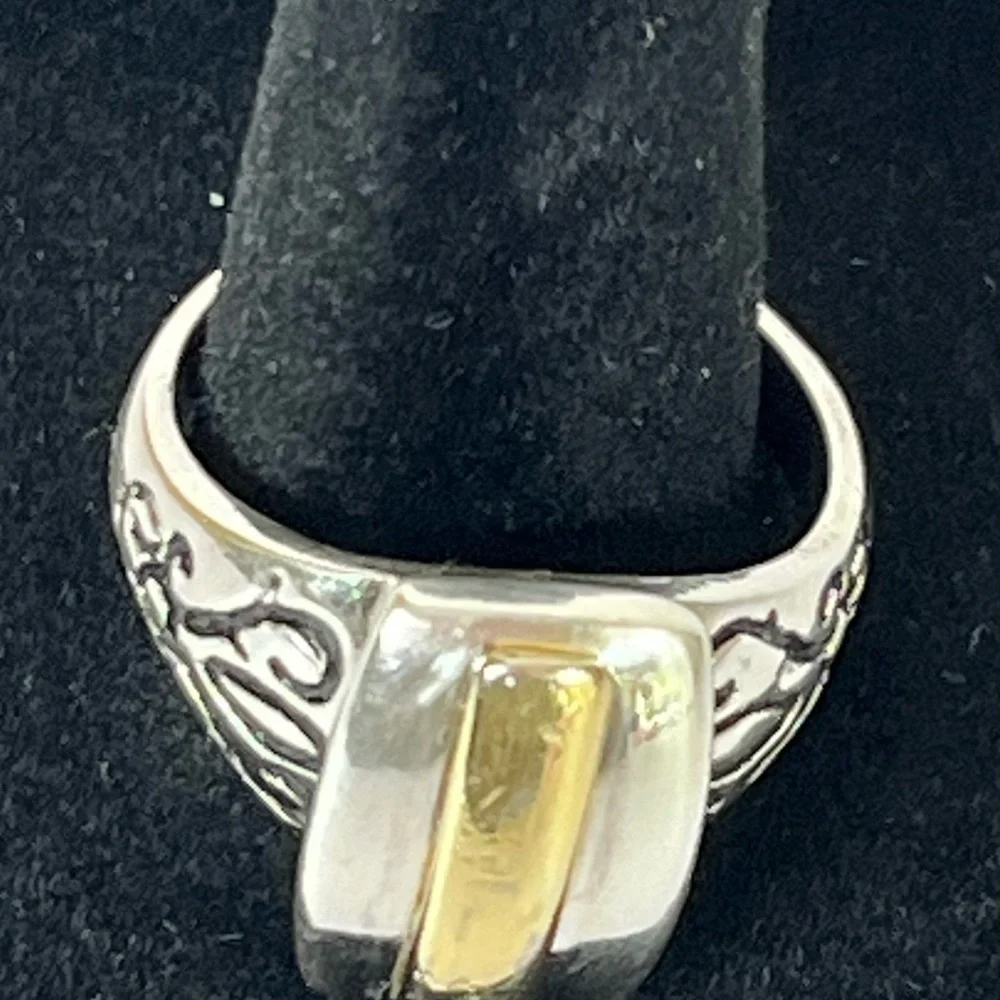 Sterling Silver‎ Gold Plated Vintage Ring Engraved Design Size 6.5